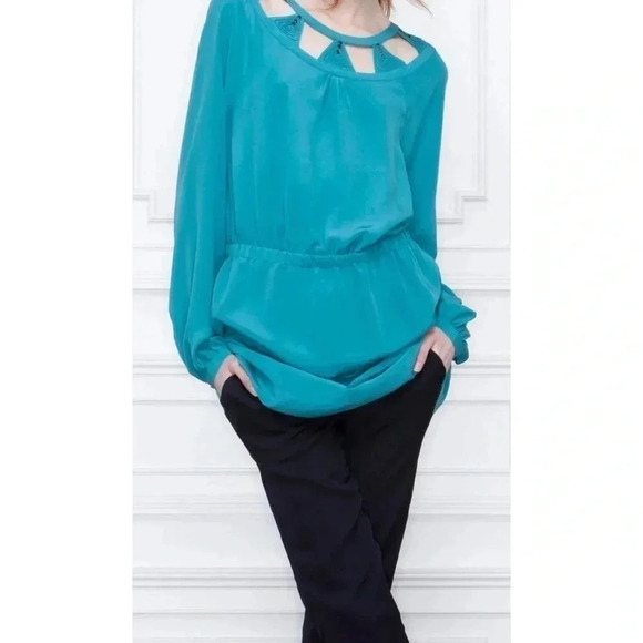 Leifsdottir Anthropologie Isosceles Cutout Drop Waist Silk Tunic Dress Size 4 - Picture 13 of 14